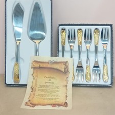 SERVIZIO POSATE DOLCE/TORTA 8 PZ ACCIAIO INOX 18/10 ORO 24K INOXPRAN NUOVO