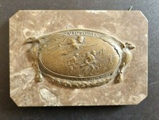 Antico fermacarte in marmo con placca Victoria A.N.T.G Udine