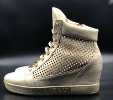 Loriblu sneakers traforata zeppa interna 8 cm, beige con rifiniture oro tg ID 40