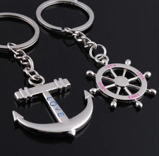 2x Portachiavi Ancora e Timone doppio regalo fidanzati amore coppia innamorati