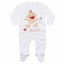 Tutina neonata personalizzata con nome bimba con ciuccio e biberon