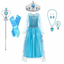Costume Frozen Vestito Principessa Cosplay Elsa Anna Festa Bambina Regina delle Nevi Compleanno
