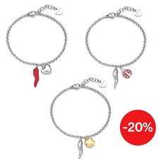 Sagapo Bracciale Donna Acciaio Cornetto Fortuna Cuore Coccinella Quadrifoglio