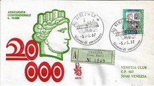 fdc Venetia: ALTI VALORI L. 20000 (1987), assicurata con annullo d'arrivo