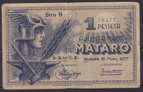 Billete mataro peseta - 1937,