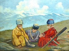 Consulenza nel Caucaso quadro olio firmato Jos. Schroers 1943 dedicato ai compagni di guerra