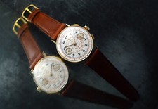 RARE VINTAGE 18K SOLID GOLD CHRONOGRAPH RARE MOVEMENT LANDERON 39 COIN EDGE CASE