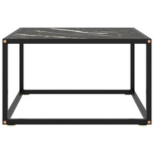 Tavolino da Salotto Nero con Vetro Marmo Nero 60x60x35 cm