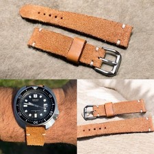 20mm Genuine Desert Sand Suede Leather Watch Strap Classic Two Stitches In Cream