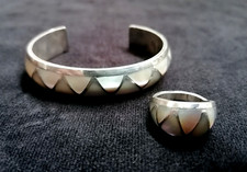 BELLISSIMA DEMI PARURE BRACCIALE + ANELLO IN ARGENTO E MADREPERLA FIRMATA.