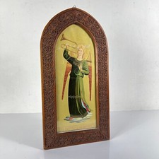 Icona antica Fiorentina stampa Angelo Suonatore Cornice in legno intagliato