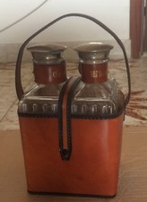 Porta Liquore In Pelle Con 2 Bottiglie Cristallo Originale Anni ‘70 Mai Usato