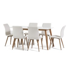 Set Pranzo Tavolo Allungabile MDF 6 Sedie Ecopelle Stile Scandinavo RUBEN+TANIA