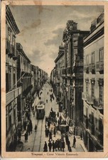 TRAPANI CITTA'  FG ANTICA    VIAGGIATA 1942 CORSO VITT. EMANUELE  ANIMATA E TRAM