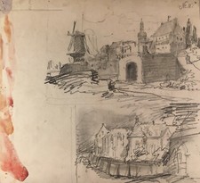 Disegno Bordeaux? Francia Architettura Mulino A Vento Schizzo 21,5 X 23,5