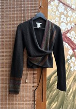 Sarah Pacini maglione avvolgente cardigan con cintura a righe lana merino alpaca taglia unica 