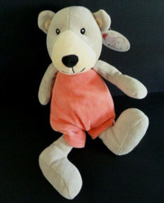 74. DOUDOU EGMONT TOYS CHIEN OURS ORANGE GRIS BEIGE COL RAYE ROUGE 29c NEUF*