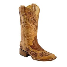 Stivali da rodeo Corral donna Teju intarsiati lucertola moda punta quadrata - A2638