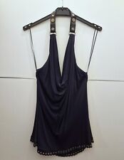 JOHN RICHMOND - TOP SCOLLO all' AMERICANA BLU con PELLE e BORCHIE  TG. 44