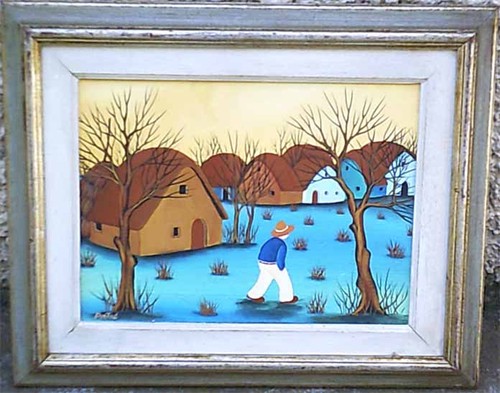 Pintac paesaggio naif con - paesaggio,