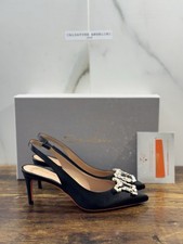 Santoni Sandalo Sling Back Raso Nero Luxury Santoni Scarpe Donna 36