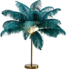 Design Lampada Da Tavolo Feather Palm, Oro/Verde, Abat Jour, Lampada Comodino, S