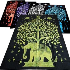 Copriletto Tela Decorativa Elefante Tree Of Life Cotone Arazzo India 140x210cm
