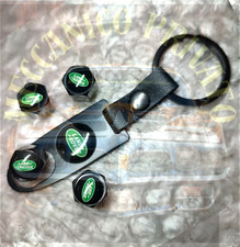 Kit 4 Tappi Coprivalvole in Metallo Land Rover con Portachiavi Blocco NUOVI !