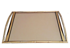 Vassoio da portata moderno metà secolo ottone e vetro finto bambù stile Maison Bagues 