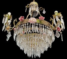 Elegante Lampadario Antico a 6 Luci in Cristallo e Porcellana – Altezza 70 cm