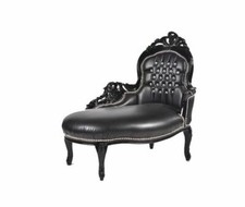 Dormeuse chaise longue in legno laccato nero con rivestimento eco-pelle nera