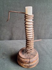 Antico Raro Candeliere Portacandele Metà 1700  Spirale In Ferro E Legno