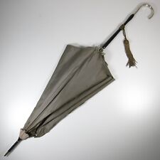 T852 ANTICO OMBRELLO D'EPOCA LEGNO E TESSUTO CON MANICO IN ARGENTO 800 VINTAGE