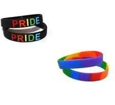 Bracciale in silicone Unisex Gay Pride Rainbow lgbt 2 modelli nero o multicolor