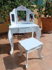 HOMCOM Toeletta per Bambini con Sgabello in Legno triplo specchio!