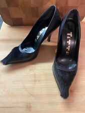 Scarpe col tacco, vitello nero, con motivo in finto cavallino sulla punta, tg 35