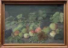 Natura Morta Pastello Con Frutta Vite Uva Natura Morta Da Cucina Firmata