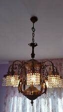 Lampadario vintage anni 60 70 antico con gocce di cristallo + 2 applique