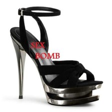 Sexy Sandali Neri Pelle Doppio