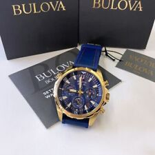 Orologio Bulova Uomo Marine Star 97B168 Quadrante Blu/Oro Accenti Quarzo Silicone 43mm