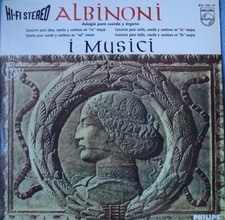 ALBINONI I MUSICI ADAGIO PARA CUERDA Y ORGANO LP 33 RPM 1966 PHILIPS 835 235 LY
