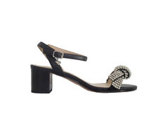 SCARPE SANDALI DONNA BRACCIALINI C22 PELLE NERO BLACK STRASS ARGENTO TACCO MEDIO