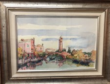 TEONESTO DEABATE ACQUERELLO SU CARTA “VENEZIA” 51X67 CM CAMPIELLO FIRMATO CANALE