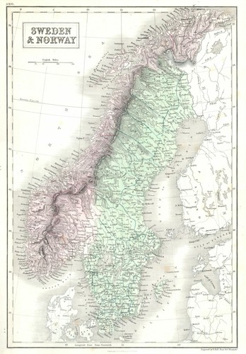 1851 nero mappa norvegia e - 1851,