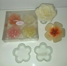 Lotto 6 candele rose fiori fatte a mano + 3 supporti porta candela vetro