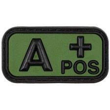 w PATCH in gomma con VELCRO - 5 x 2,5 cm - Gruppo Sanguigno A POS (grigio-verde)