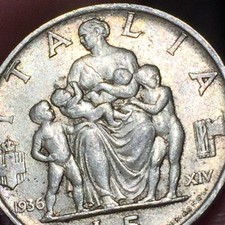 5 LIRE FECONDITA' 1936  ARGENTO REGNO D' ITALIA FAMIGLIA