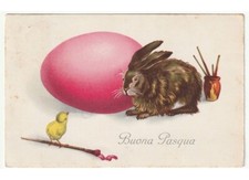 1929 coniglio pulcino uovo di Pasqua cartolina pasquale augurale d'epoca