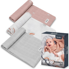Bamboo Set 3 Pezzi Mussole per Neonato 70X70 Cm in Cotone Bambù 100% Naturale, S