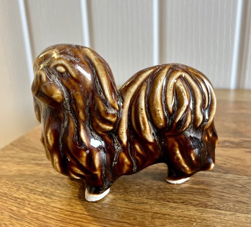 Vintage brown glaze pekingese - vintage,